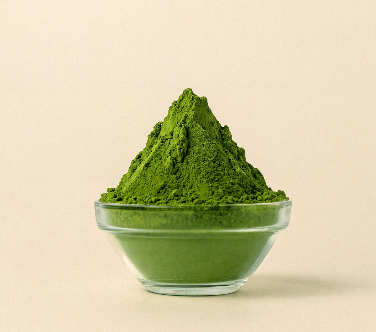 Okumidori matcha powder in a small glass bowl